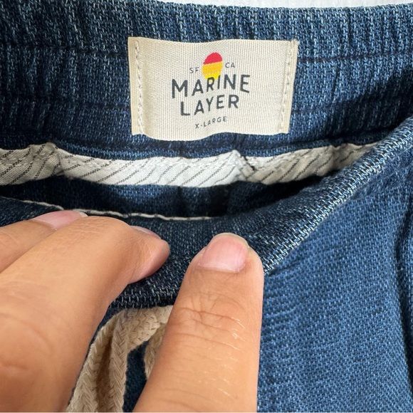 Marine Layer Saturday Indigo Texture Pull On Jeans Pants XL Blue Drawstring - Picture 6 of 11